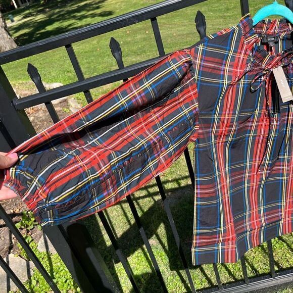 J Crew Stewart Tartan Plaid Tie Neck Scalloped Top NWT - Picture 12 of 14